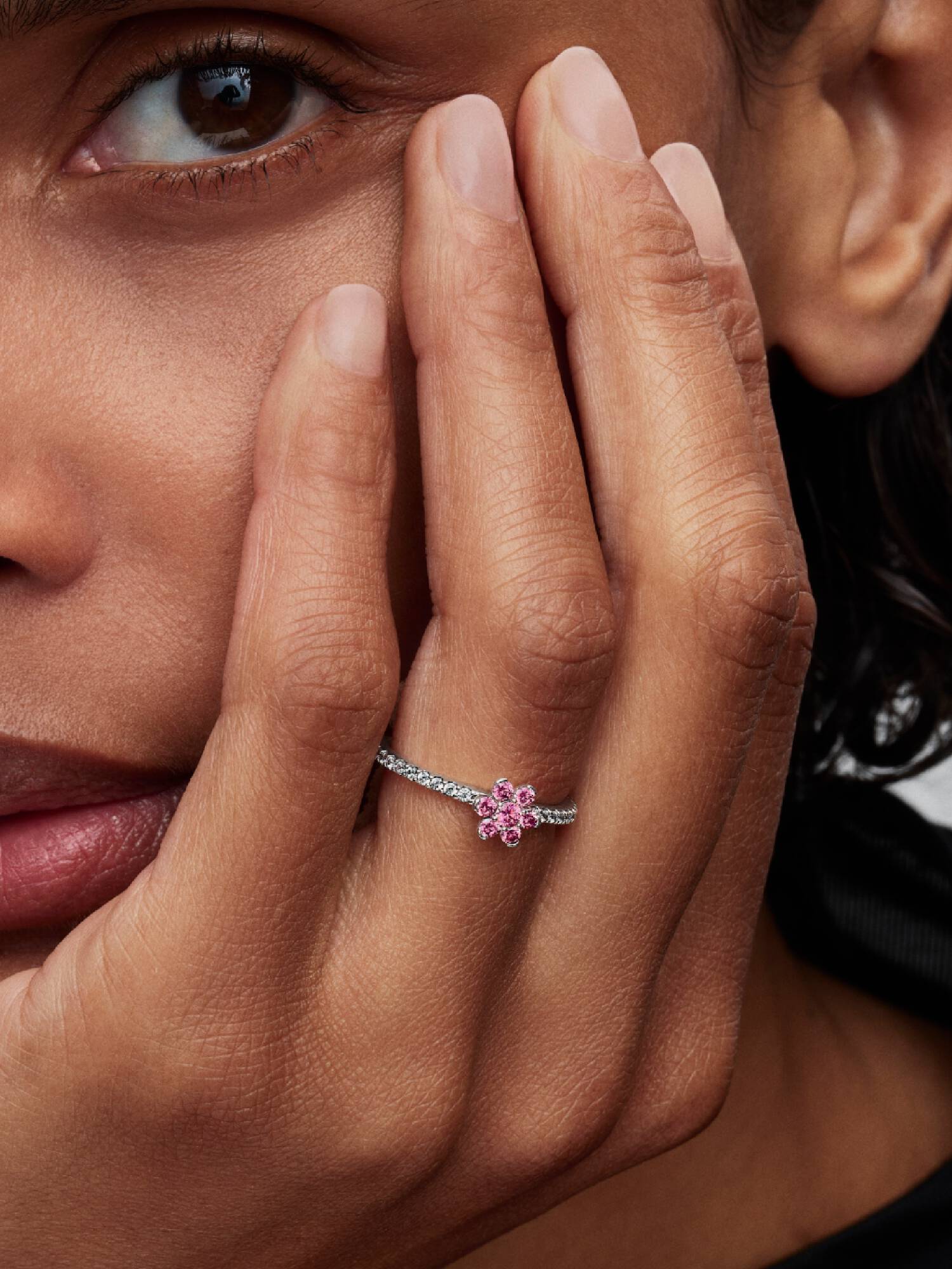 Funkelnde Rosa Blume Ring