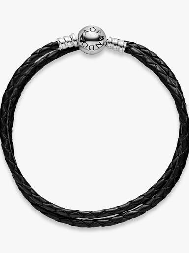Pandora Moments Doppeltes schwarzes Lederarmband