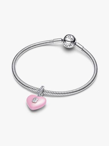 Rosafarbenes Keramik Herzschloss Charm-Anhänger