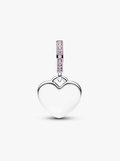Gravierbares Herz Rosafarbener Stein Charm-Anhänger