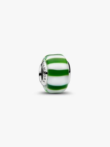 Grün-Weiß Gestreiftes Murano-Glas Charm