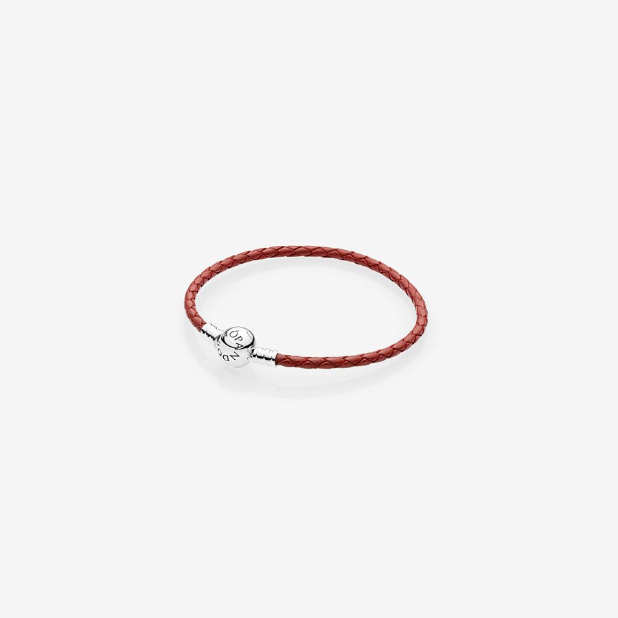 Silver leather bracelet, single, red image number 0