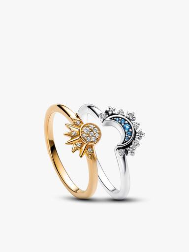 Funkelndes Sonnen- und Mond-Ring-Set