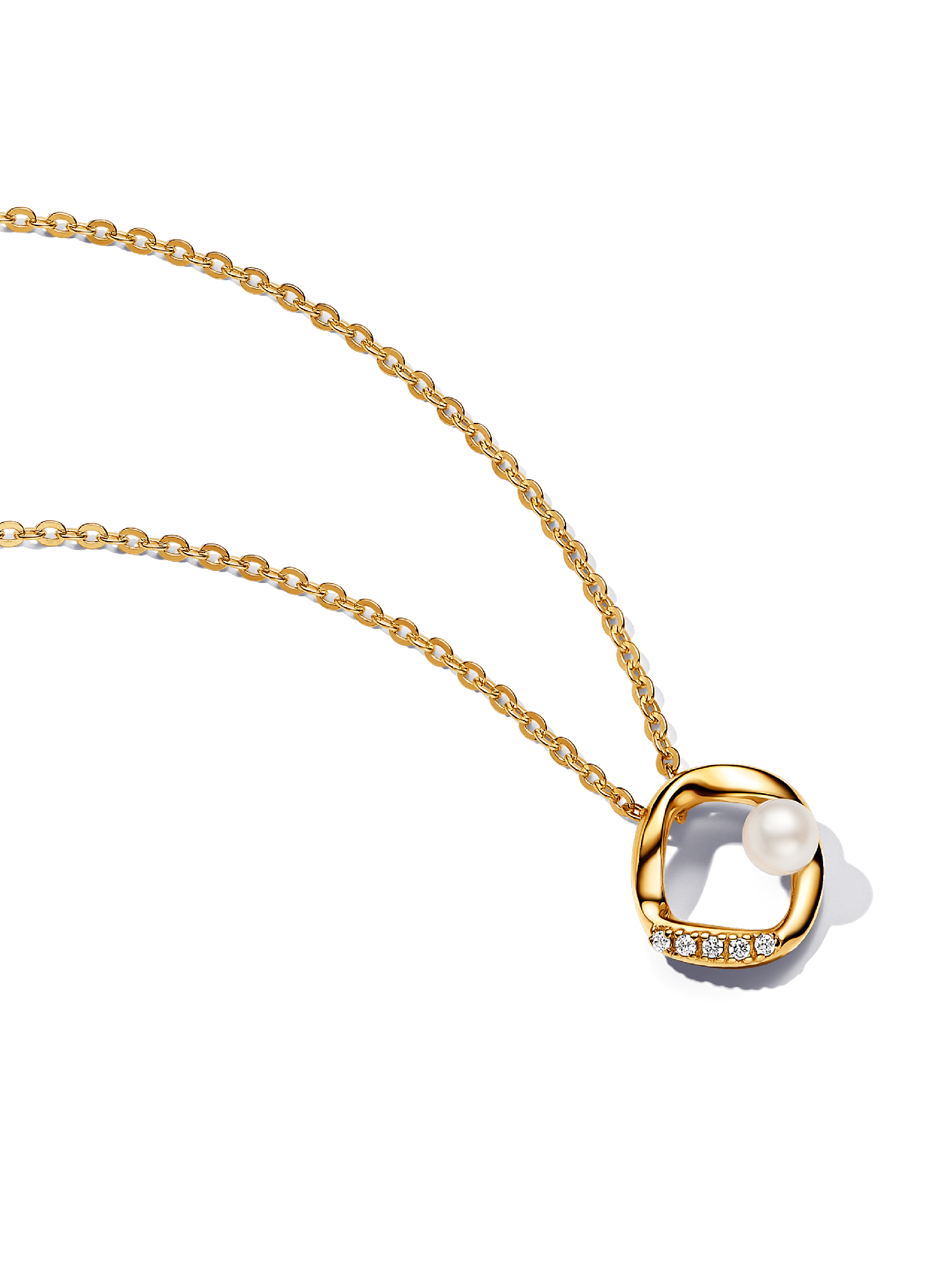 Organisch Geformter Pavé Kreis & Behandelte Süßwasserzuchtperlen Collier-Halskette