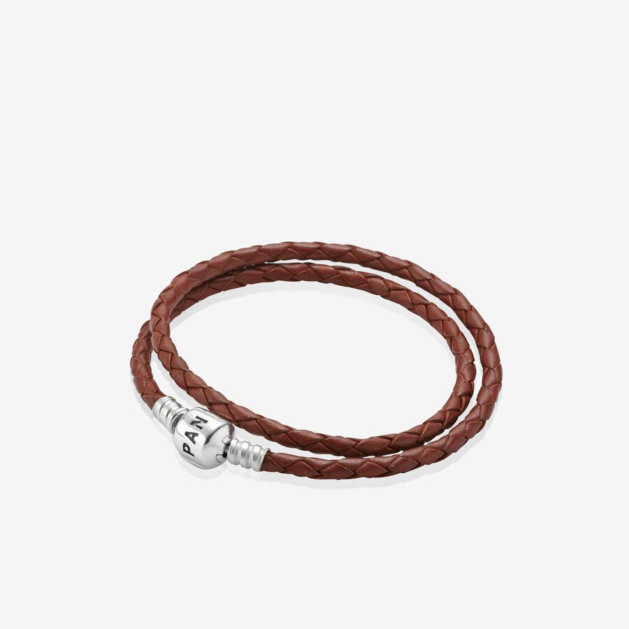 Silver leather bracelet, double image number 0