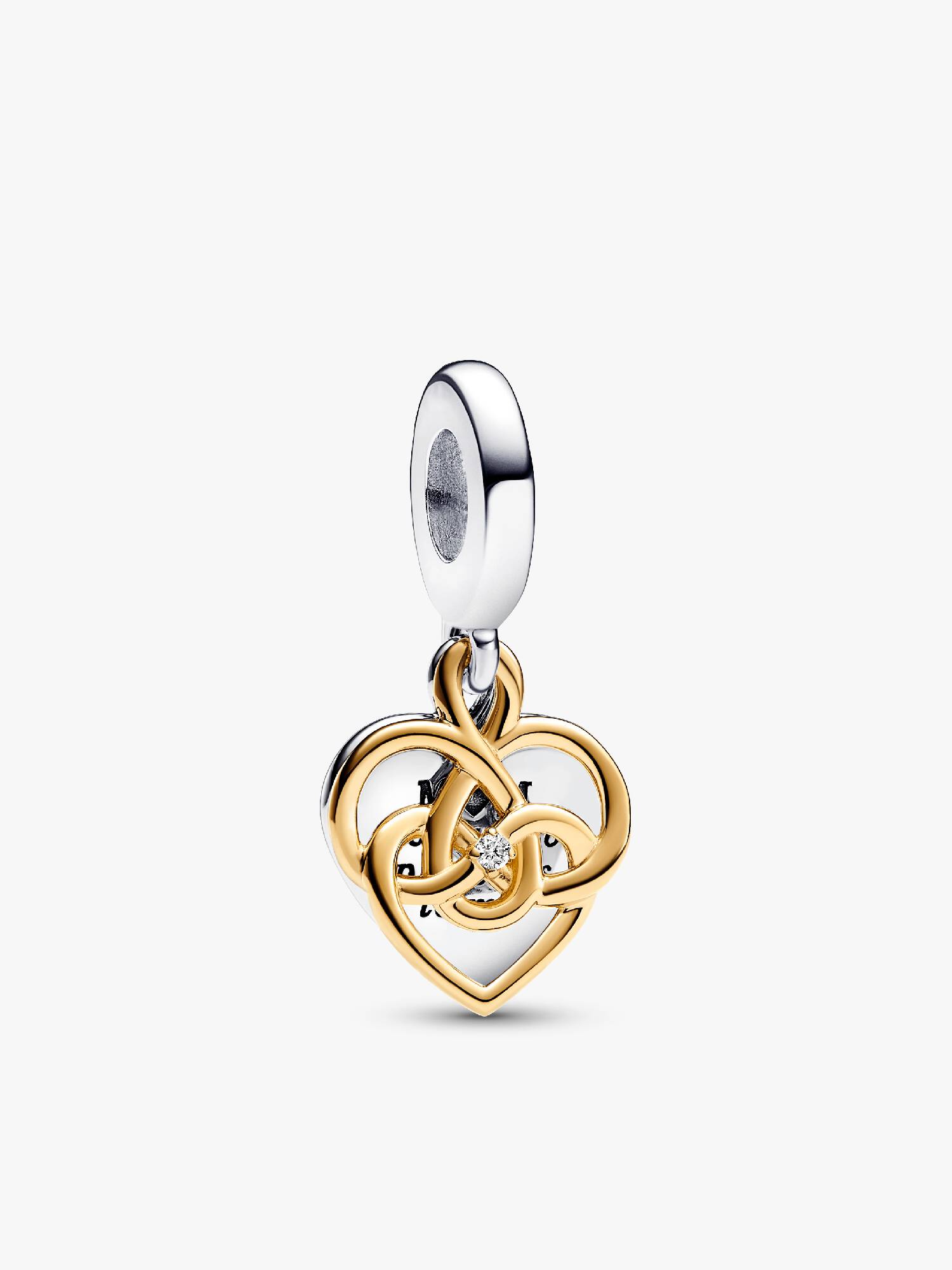 Gravierbarer Mama Doppelter Charm-Anhänger mit im Labor gezüchtetem Diamanten