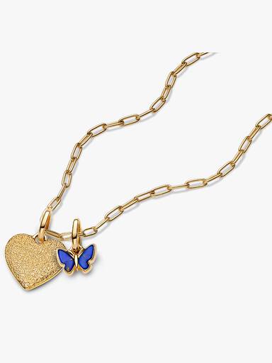 Gravierbarer Herz-Anhänger & Schmetterling Charm Halskettenset