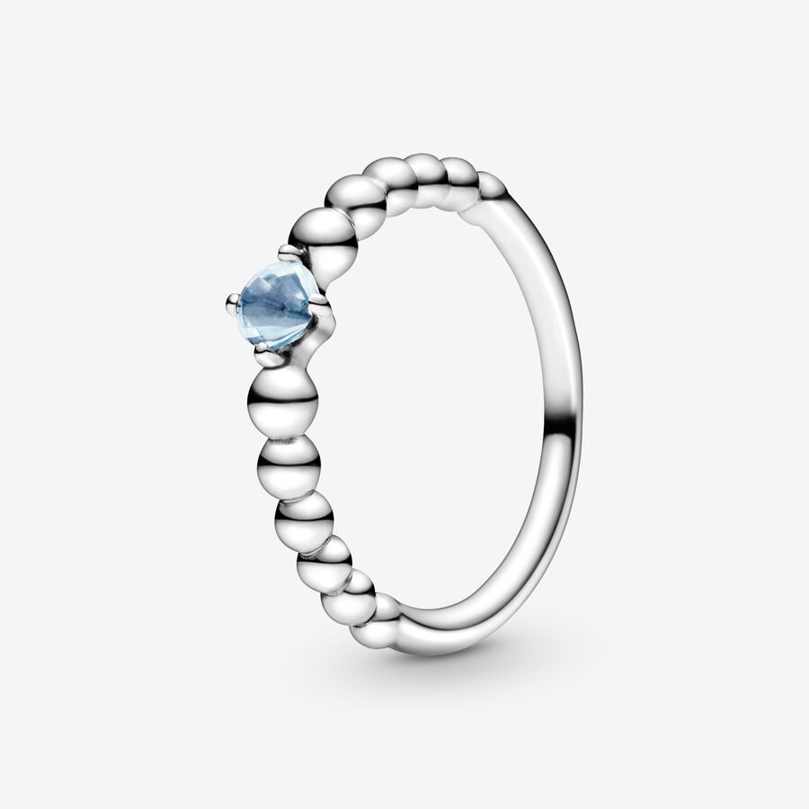 März Geburtsstein Aquablauer Metallperlen-Ring image number 0