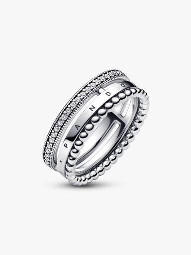 Pandora Signature Logo Pavé & Perlen Ring