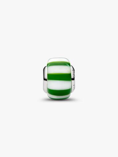 Grün-Weiß Gestreiftes Murano-Glas Charm