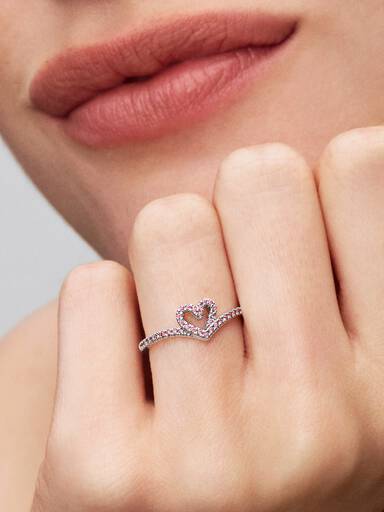 Funkelnder Rosafarbenes Herz Wishbone-Ring