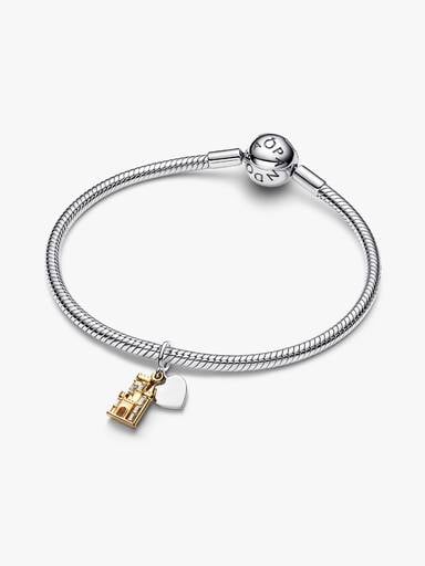 Schloss & Gravierbarer Herzanhänger Doppelter Charm-Anhänger