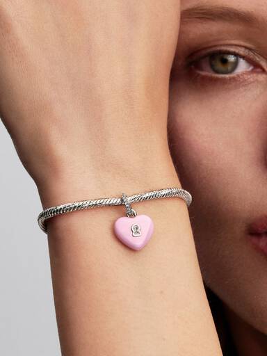 Rosafarbenes Keramik Herzschloss Charm-Anhänger