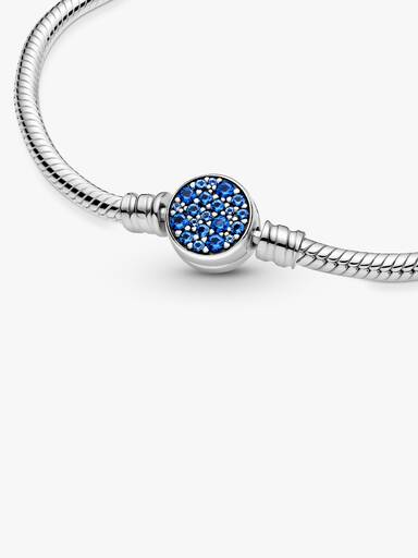 Pandora Moments Schlangen-Gliederarmband mit Funkelndem Blauem Scheibenverschluss