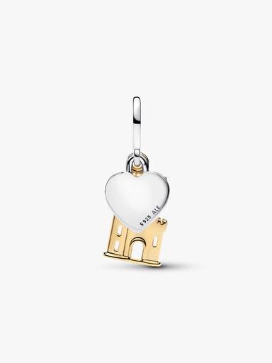 Schloss & Gravierbarer Herzanhänger Doppelter Charm-Anhänger