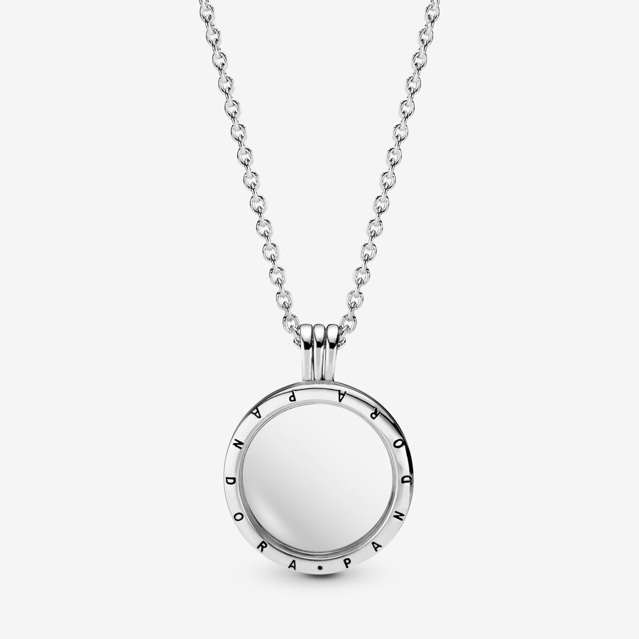 Medium PANDORA floating locket silver pendant and necklace