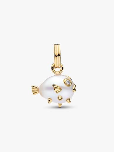 Behandelte Barocke Süßwasserzuchtperle Kugelfisch Charm-Anhänger