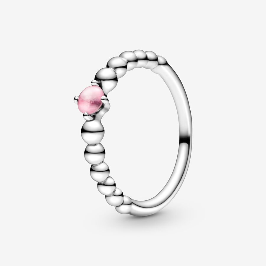 Oktober Geburtsstein Pinkfarbiger Metallperlen-Ring image number 0
