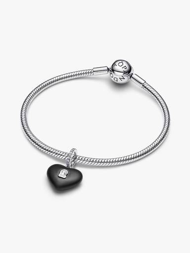 Mattschwarzes Keramik-Herz Vorhängeschloss Charm-Anhänger