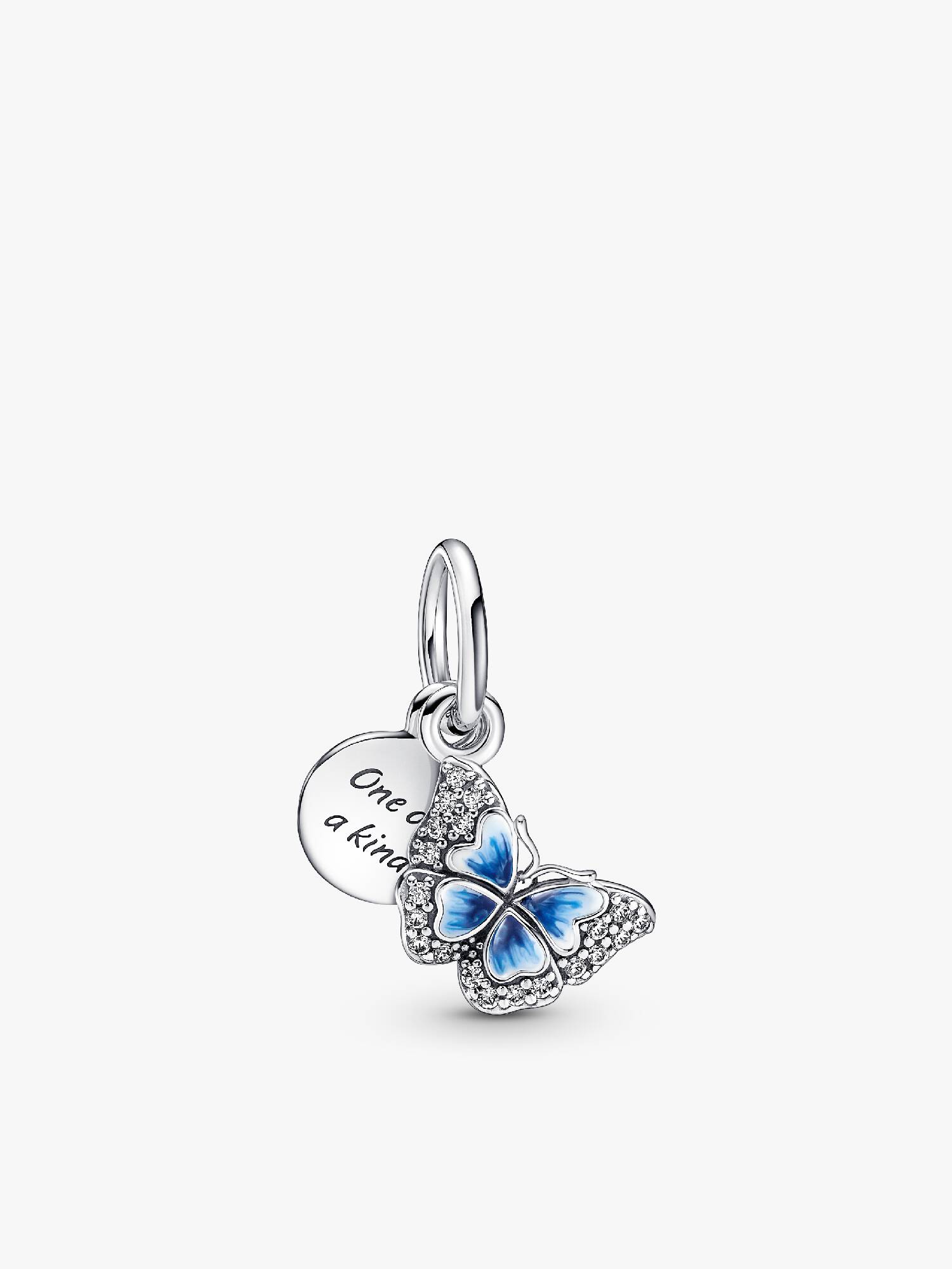 Blauer Schmetterling & Spruch Doppelter Charm-Anhänger