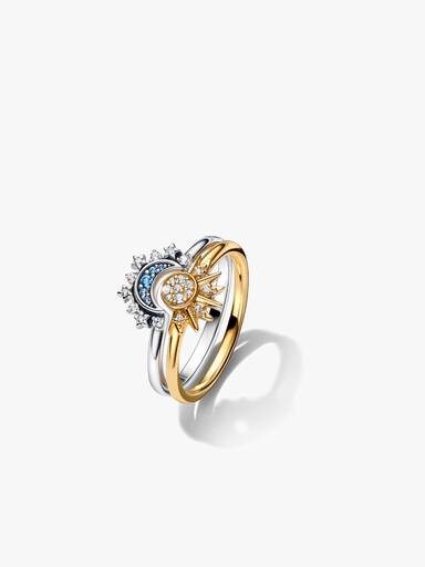Funkelndes Sonnen- und Mond-Ring-Set