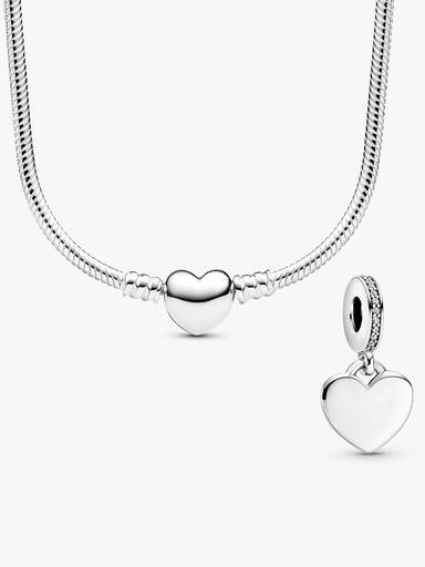 Gravierbarer Herz-Anhänger Charm & Halsketten Set