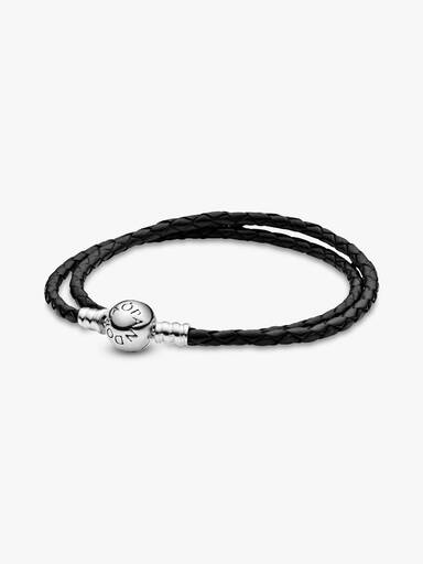 Pandora Moments Doppeltes schwarzes Lederarmband