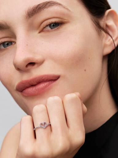 Funkelnder Rosafarbenes Herz Wishbone-Ring