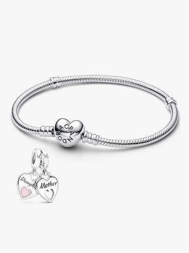 Schmuckset Mutter und Tochter Armband & Doppelter Herz Charm-Anhänger