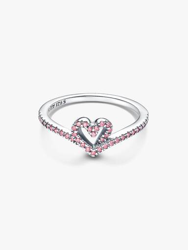 Funkelnder Rosafarbenes Herz Wishbone-Ring