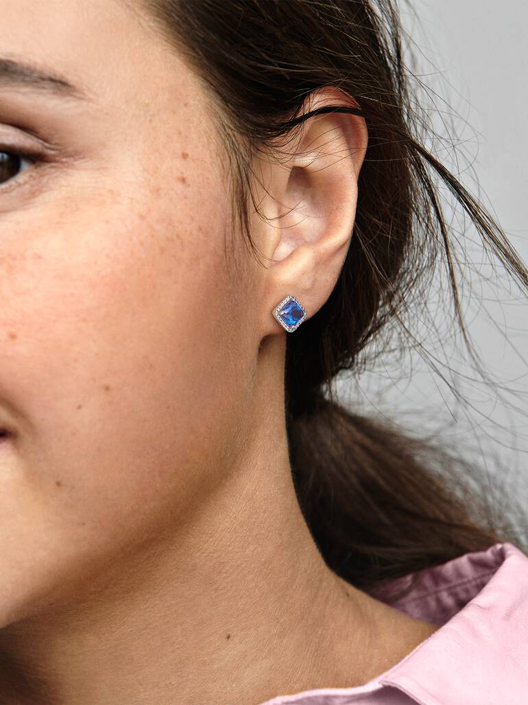 Blauer Quadratischer Funkelnder Strahlenkranz Ohrstecker