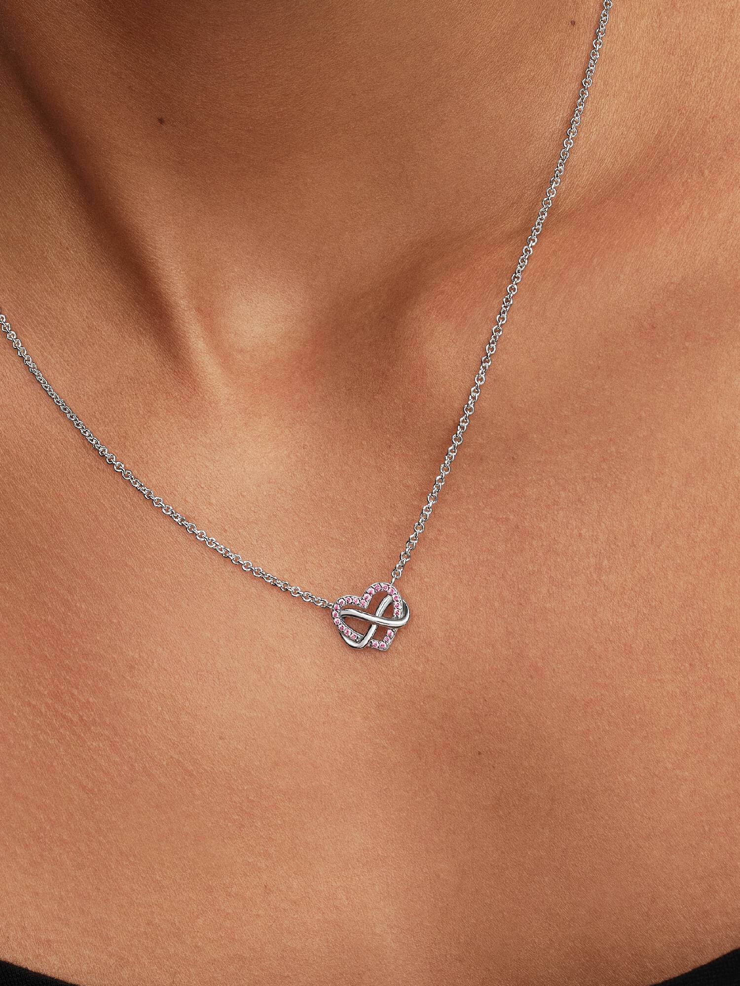 Funkelnde Rosafarbene Unendlichkeits-Herz Collier-Halskette