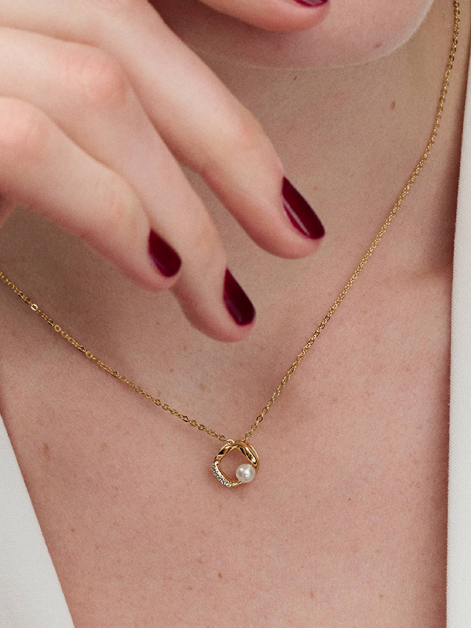 Organisch Geformter Pavé Kreis & Behandelte Süßwasserzuchtperlen Collier-Halskette