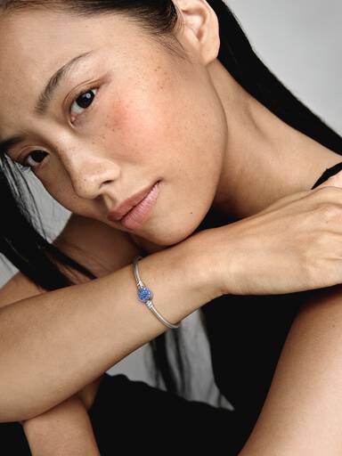 Pandora Moments Schlangen-Gliederarmband mit Funkelndem Blauem Scheibenverschluss