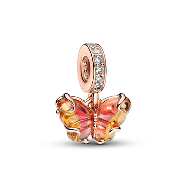 Rosafarbener & Gelber Murano-Glas Schmetterling Charm-Anhänger
