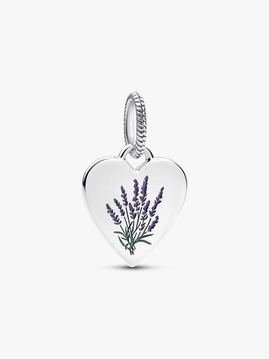 Gravierbarer Herz Charm-Anhänger mit Lavendel