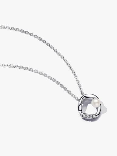 Organisch Geformter Pavé Kreis & Behandelte Süßwasserzuchtperlen Collier-Halskette