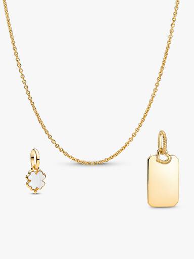 Glücksmoment Halskette und gravierbarer Anhänger & Kleeblatt-Charm Schmuckset